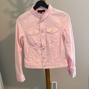 Talbots Pink Ruffle Collar Denim Jacket